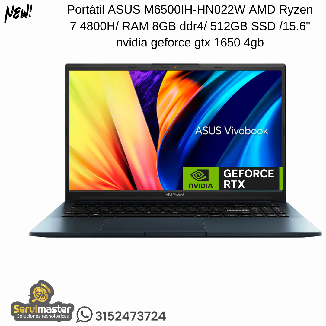 ASUS M6500IH-HN022W AMD Ryzen 7 4800H RAM 8GB 512GB SSD 15.6" FHD/NVDIA GEFORCE RTX 1650 4GB