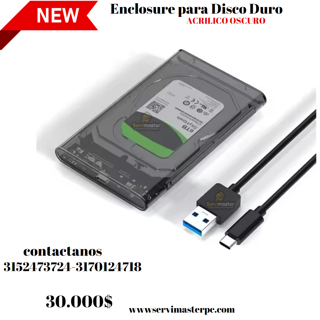 ENCLOUSURE PARA DISCO DURO (ACRILICO-OSCURO) SOMOS UNA TIENDA FISICA UBICADA EN SANANDRESITO CENTRO CUARTO PISO LOCALES A15 Y A13  SERVIMASTER  CONCTATANOS 3152473724-3170124718