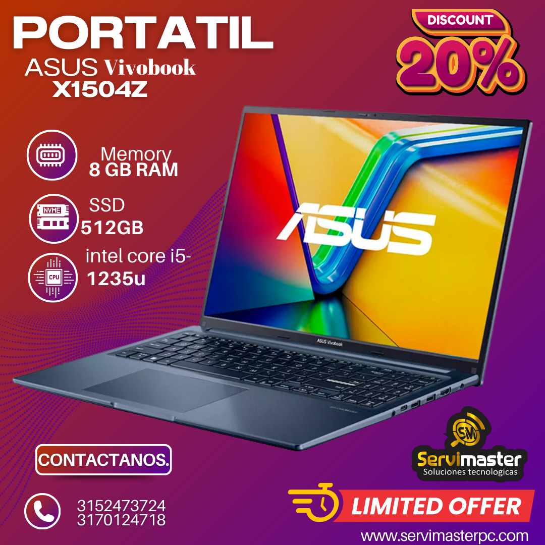 PORTATIL X1504Z ASUS VIvobook/ram 8gb/ssd 512 nvme /15.6"fhd/ core i5-1235u