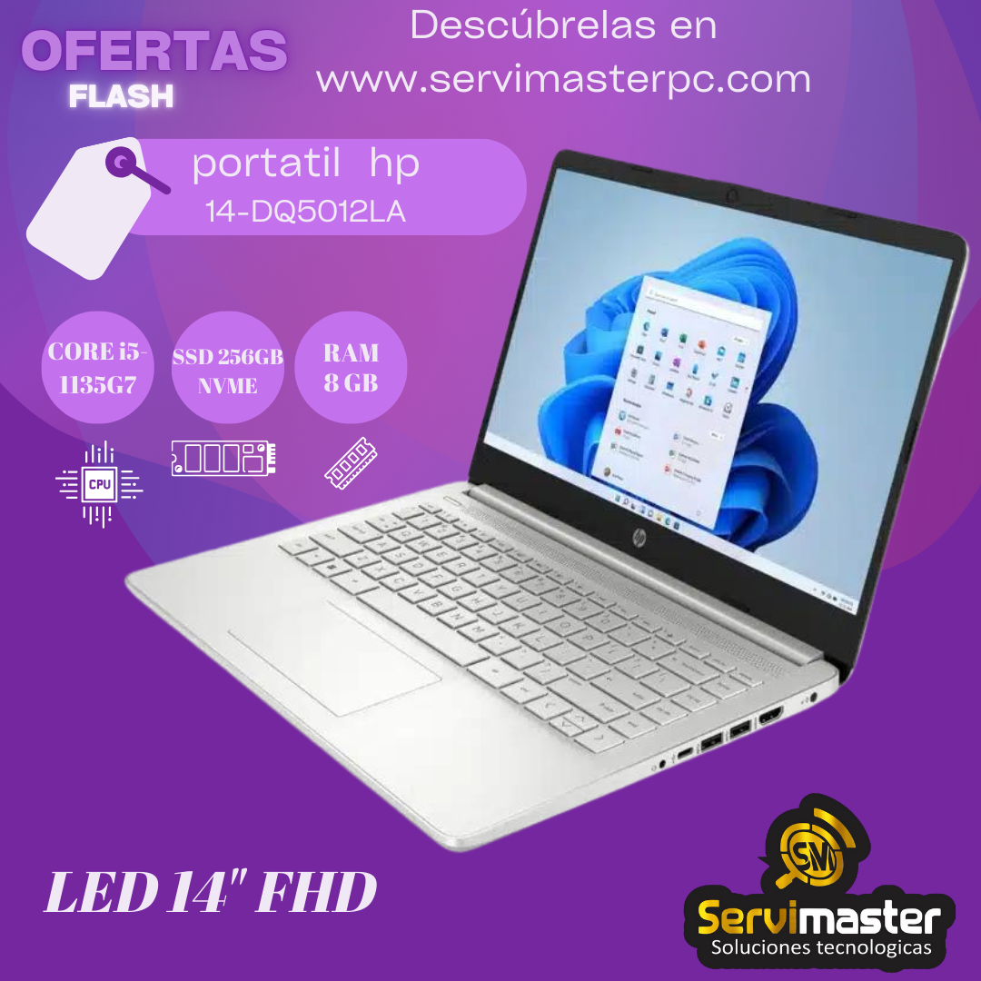 PORTATIL HP 14-DQ5012LA/SSD 256GB/RAM 8 GB/ INTEL CORE i5-1135G7