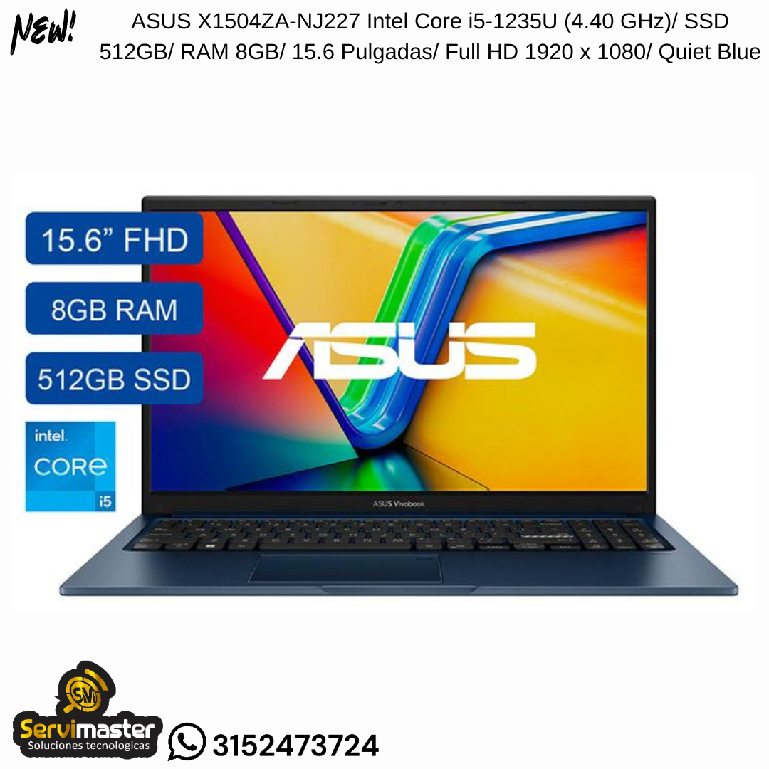 ASUS X1504ZA-NJ227 Intel Core i5-1235U/ SSD 512GB/ RAM 8GB/ 15.6 "/ Full HD 1920 x 1080/ Quiet Blue