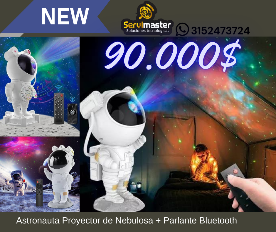 Astronauta Proyector de Nebulosa + Parlante Bluetooth