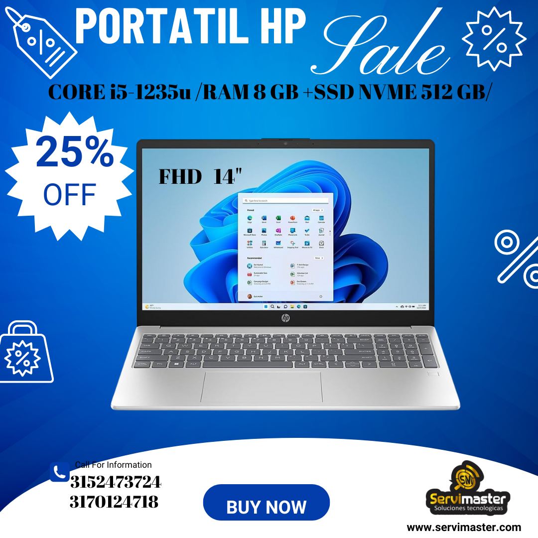 PORTATIL HP CORE i5-1235u/RAM 8 GB DDR4/SSD NVME 512/FHD 14"